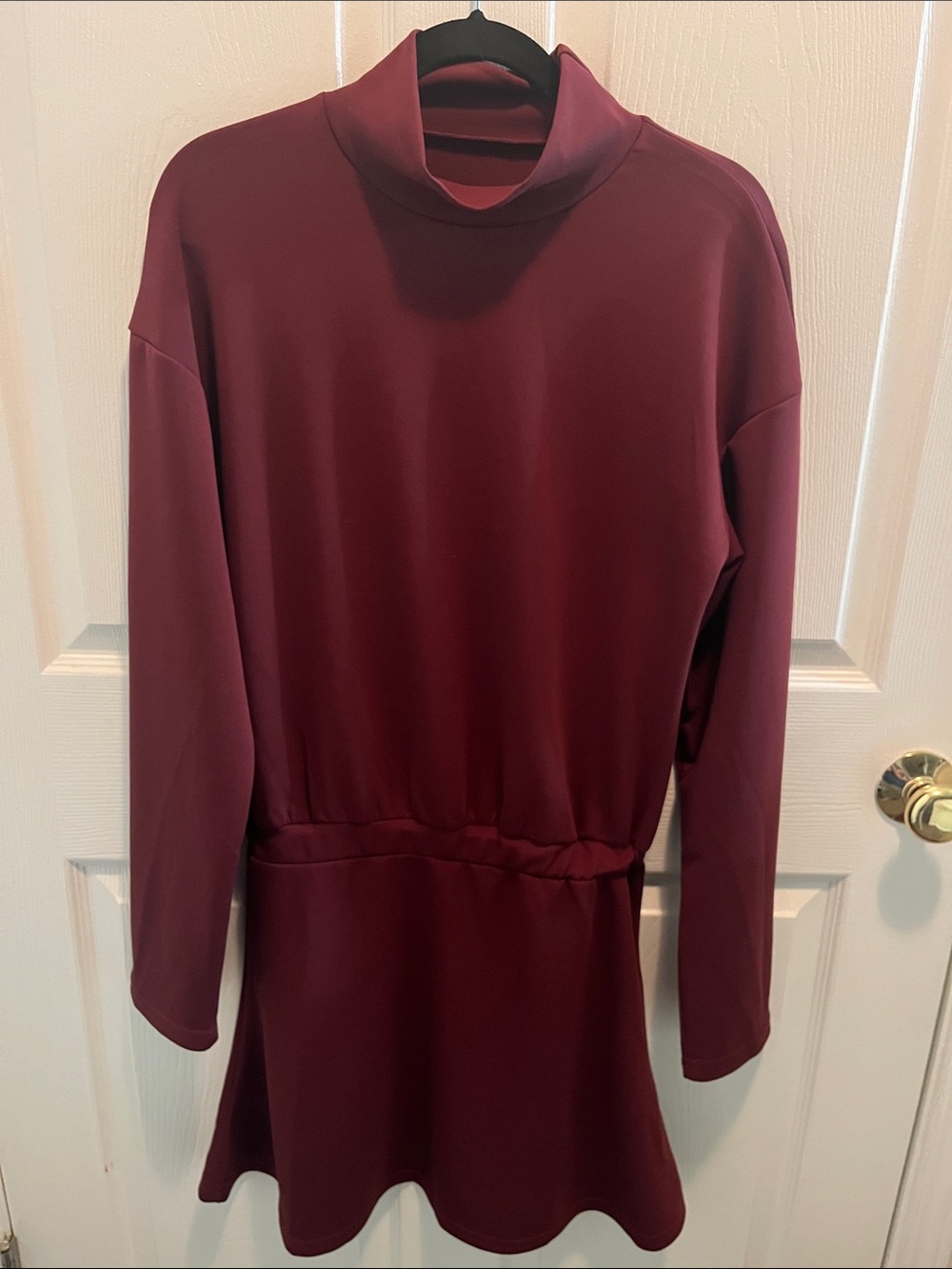 SHEIN Wine Burgundy Mock Neck Long Sleeve Dress